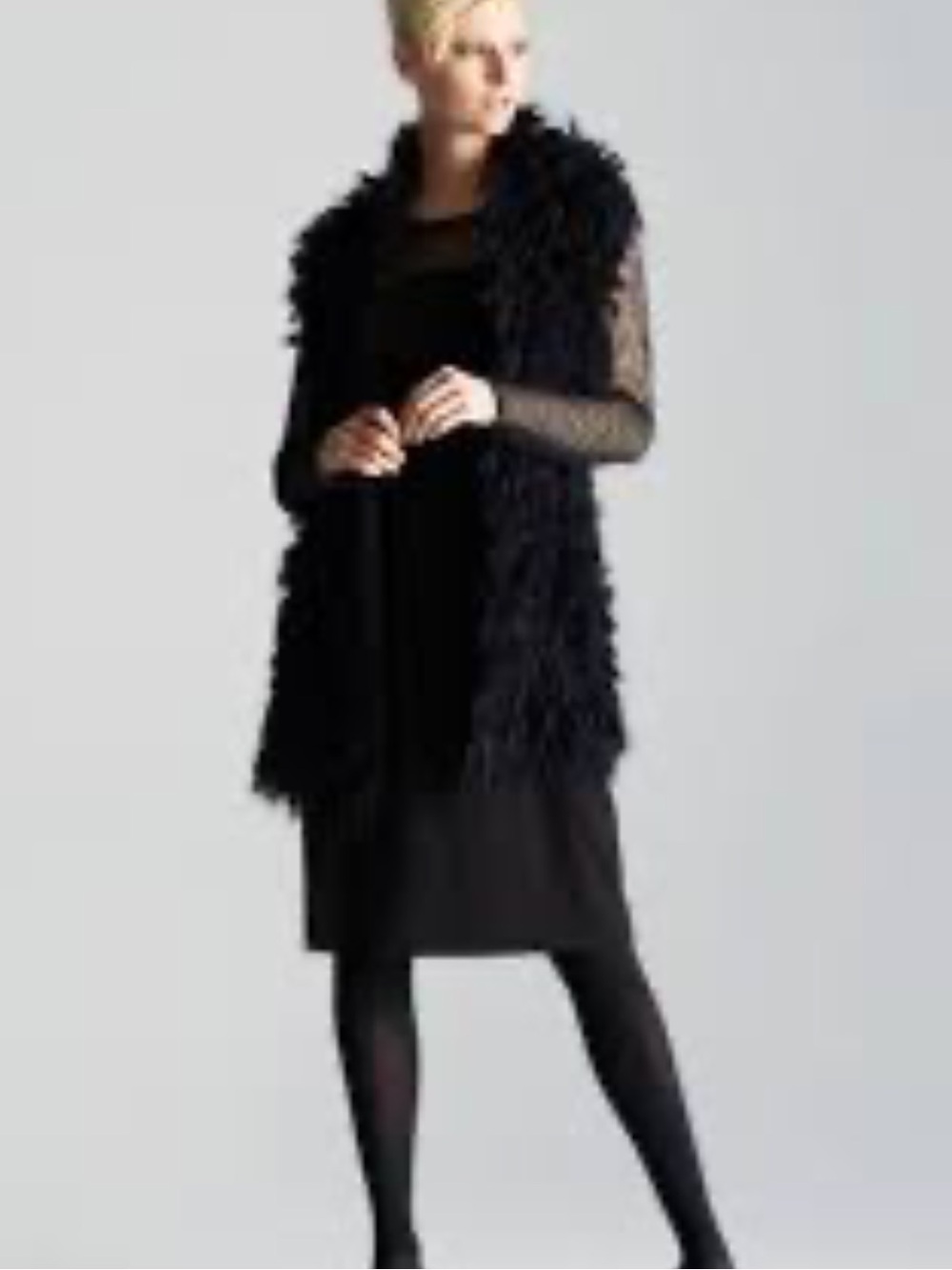 Eileen Fisher Black Shag Faux Fur Vest, small